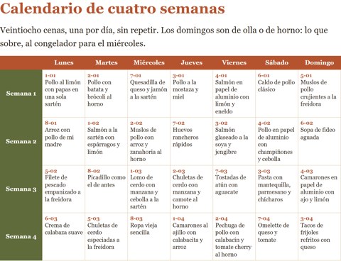 Página del libro: calendario de 28 cenas